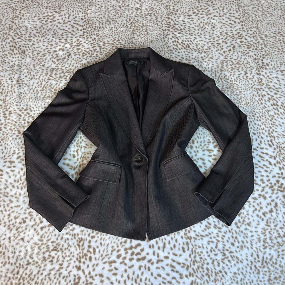 Nine West Blazer Size 10 Black Gray Single Button Peplum